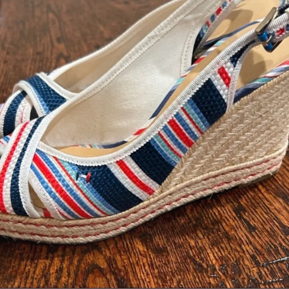 Tommy Hilfiger Striped Espadrille Wedge Sandals | Size 9